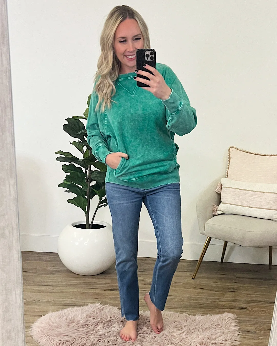 Girlfriend Crewneck Sweatshirt - Ash Kelly Green