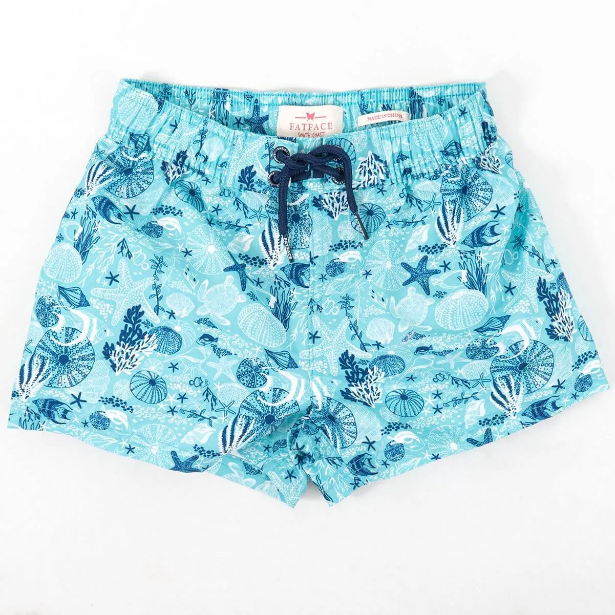 Girls Aqua Blue Under The Sea Print Swim Shorts with Drawstring & Elasticated Waist