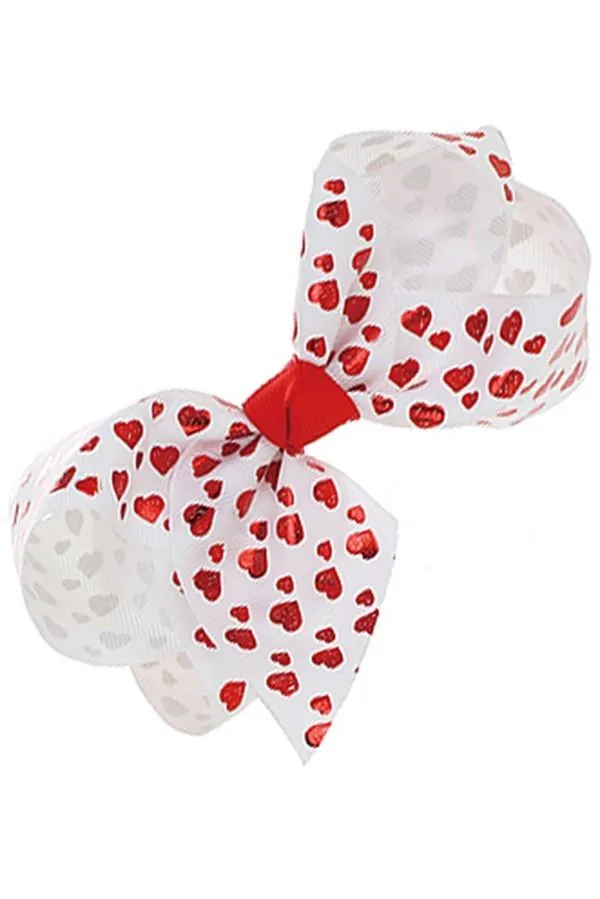 Girls Valentines Day Heart Bow Red/White 7"