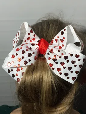 Girls Valentines Day Heart Bow Red/White 7"