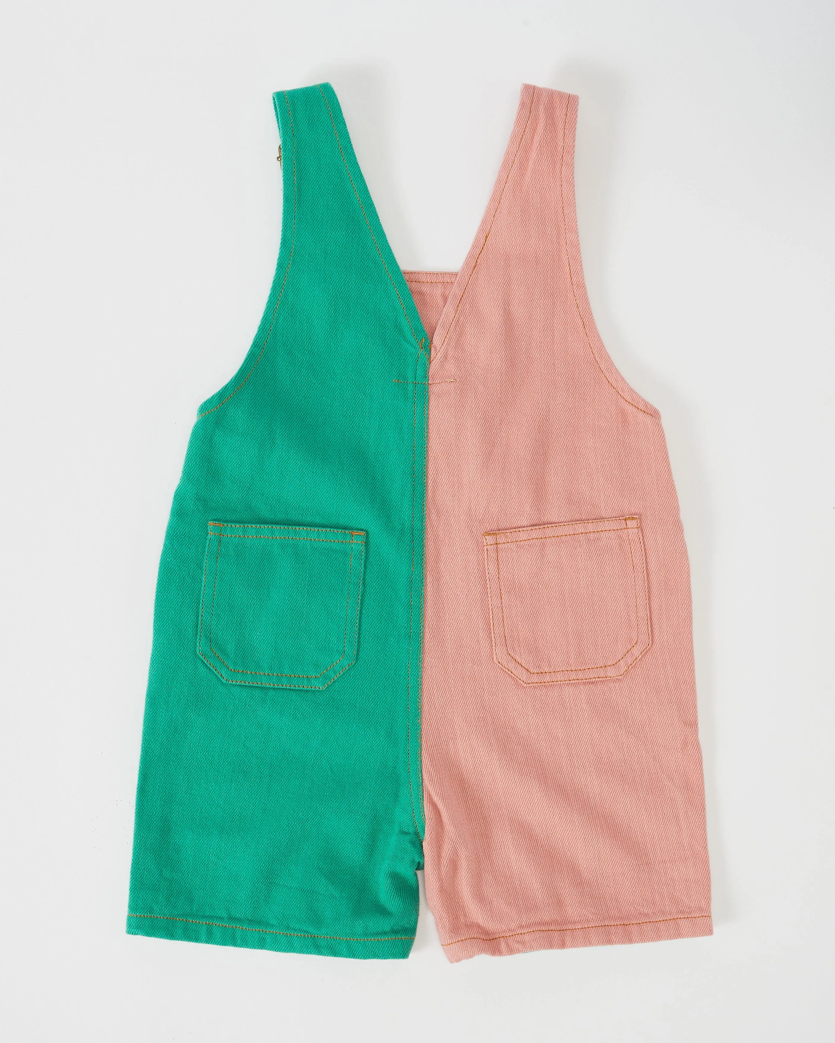 Goldie & Ace - Burton Colour Block Denim Overalls - Denim Green Rust