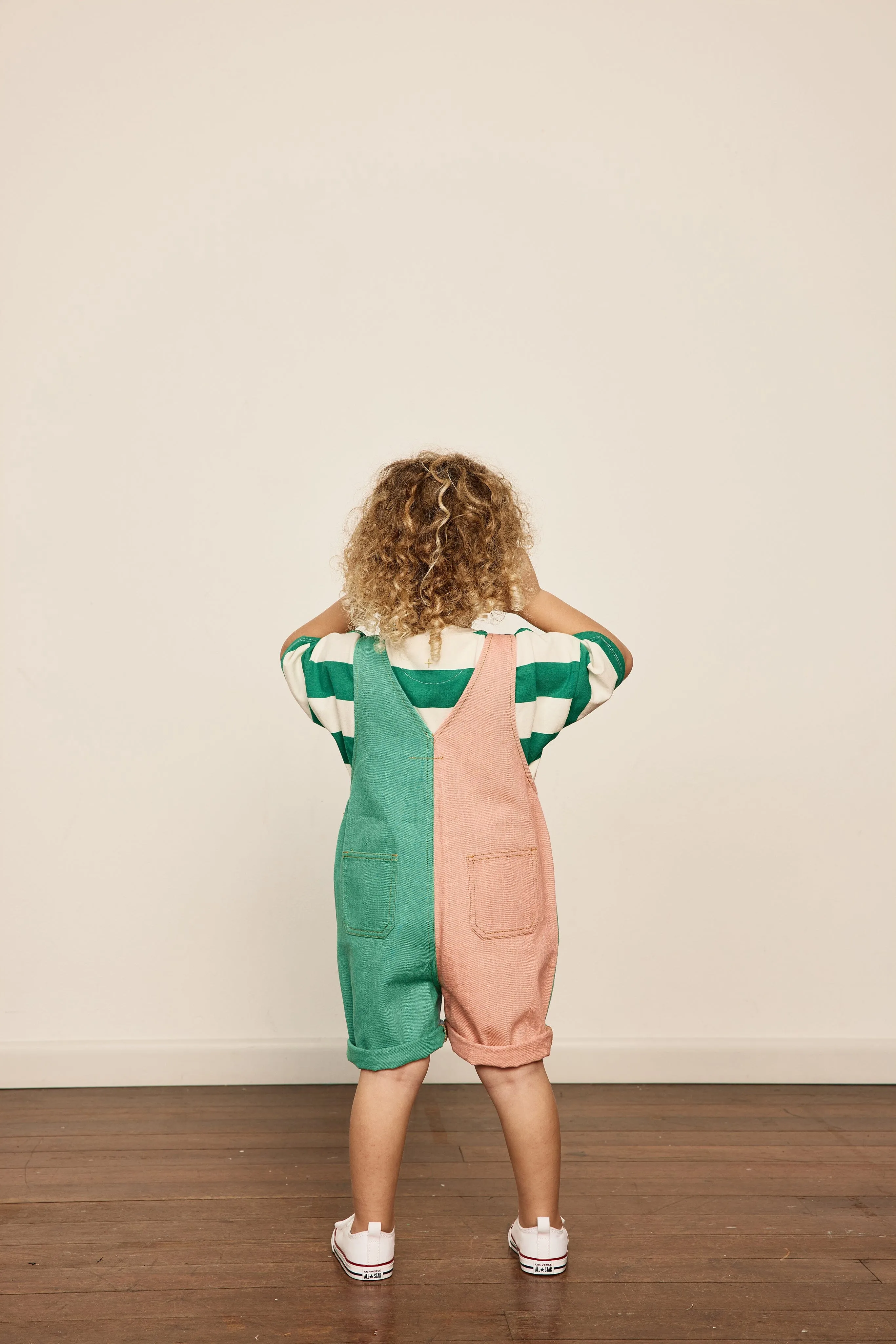 Goldie & Ace - Burton Colour Block Denim Overalls - Denim Green Rust