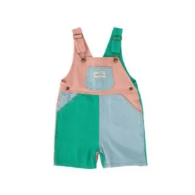 Goldie & Ace - Burton Colour Block Denim Overalls - Denim Green Rust