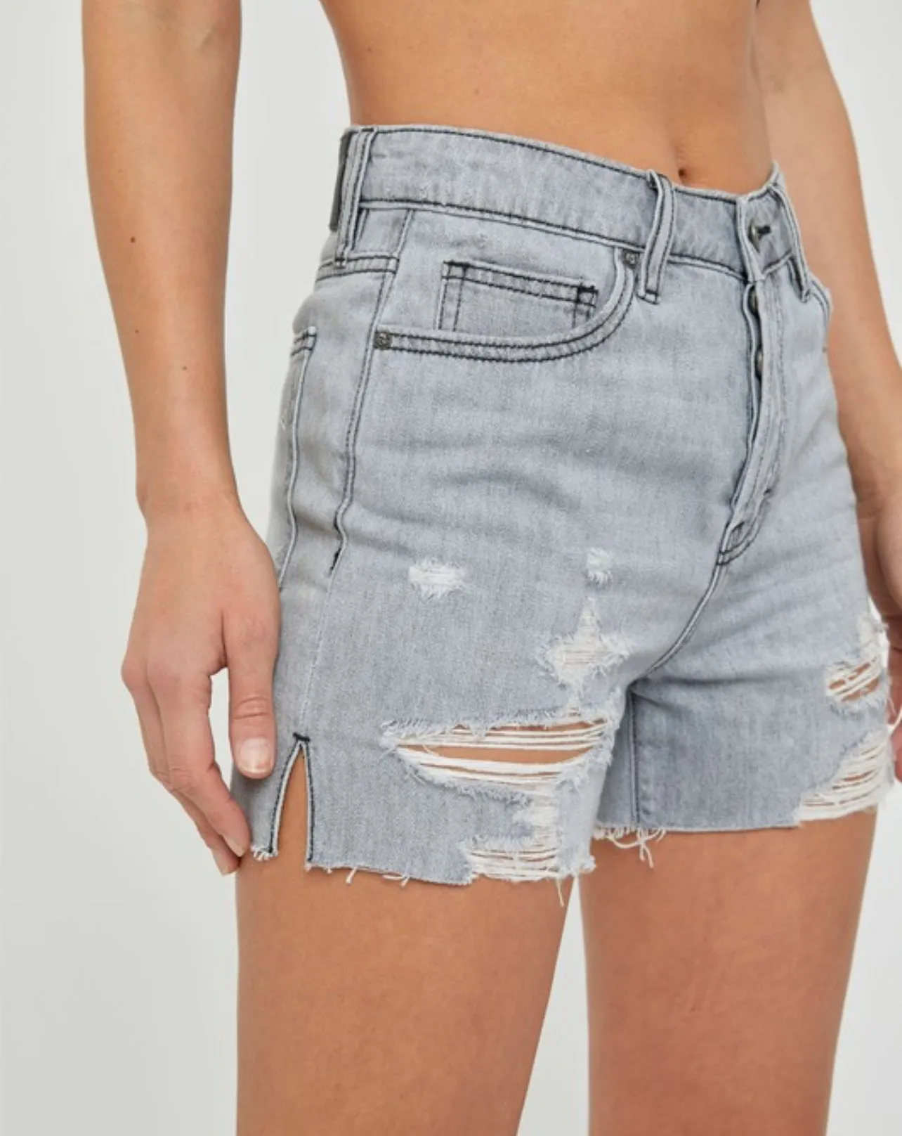 Grey Classic Side Slit Mom Shorts