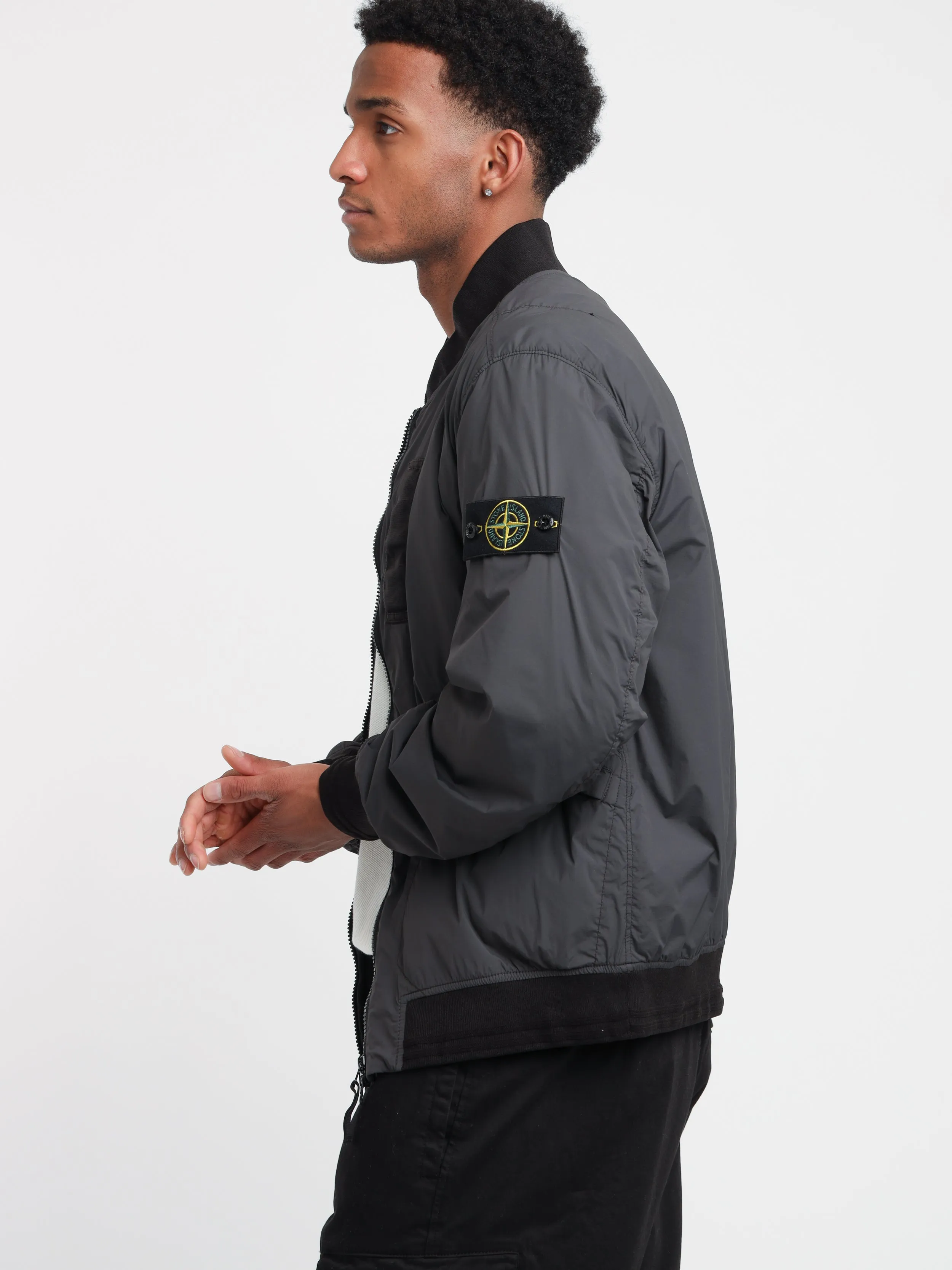 Grey Skin Touch Nylon-TC Bomber Jacket