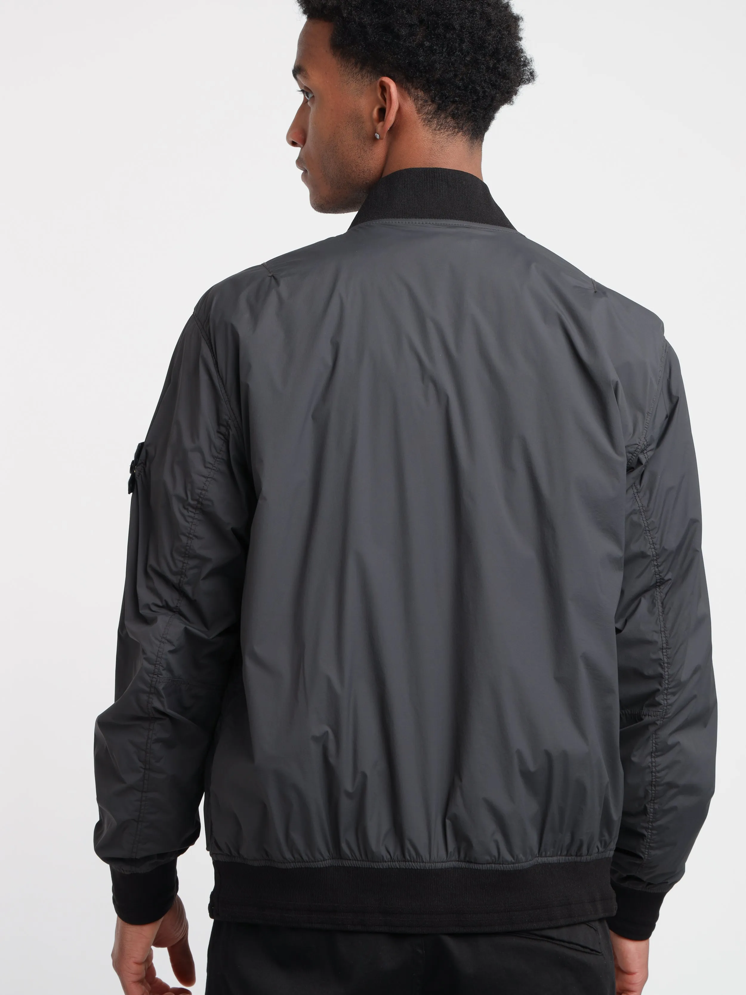 Grey Skin Touch Nylon-TC Bomber Jacket