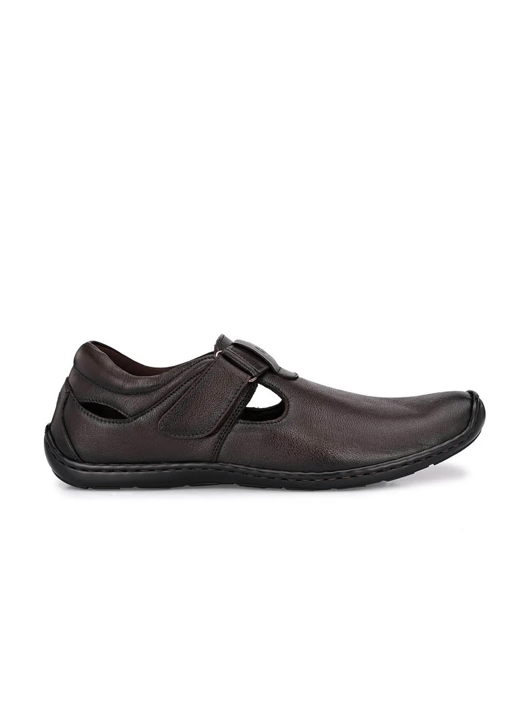 Hitz Men's Brown Leather Shoe-Style Sandals