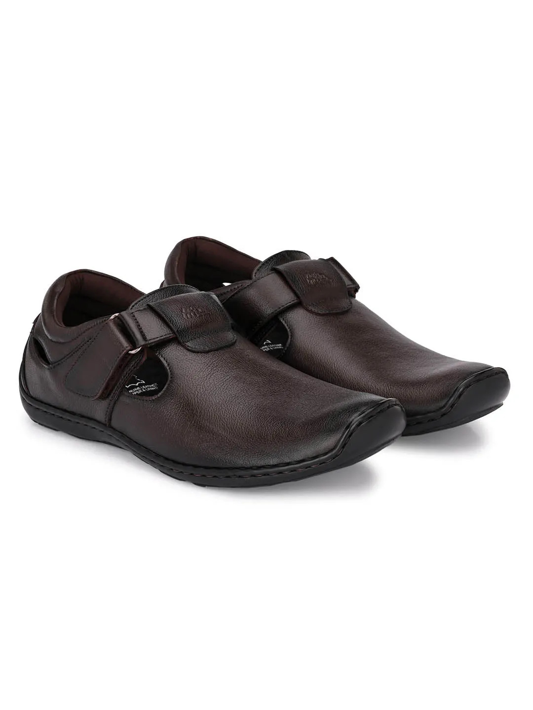 Hitz Men's Brown Leather Shoe-Style Sandals