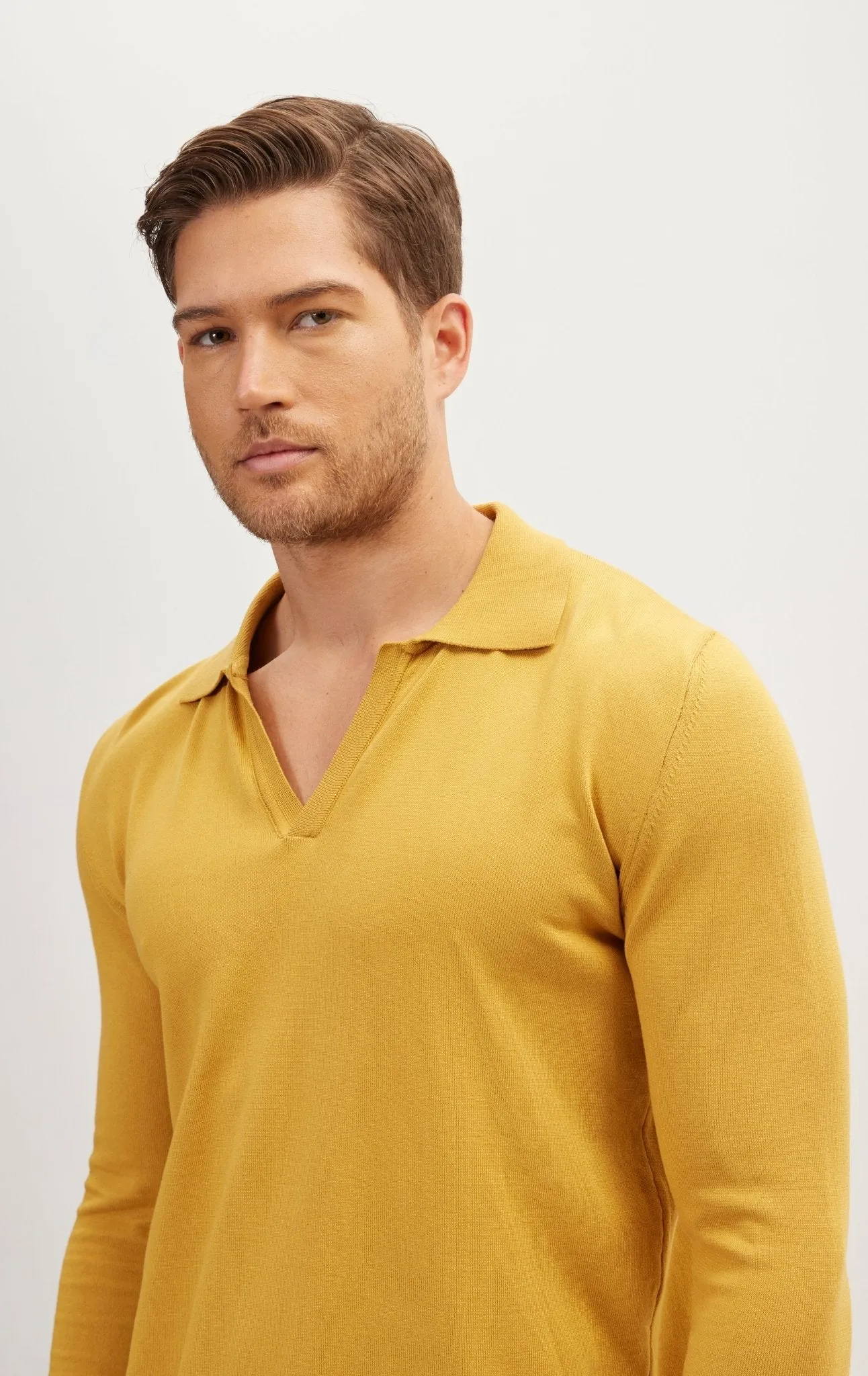 Johnny-Collar Sweater Polo - Mustard