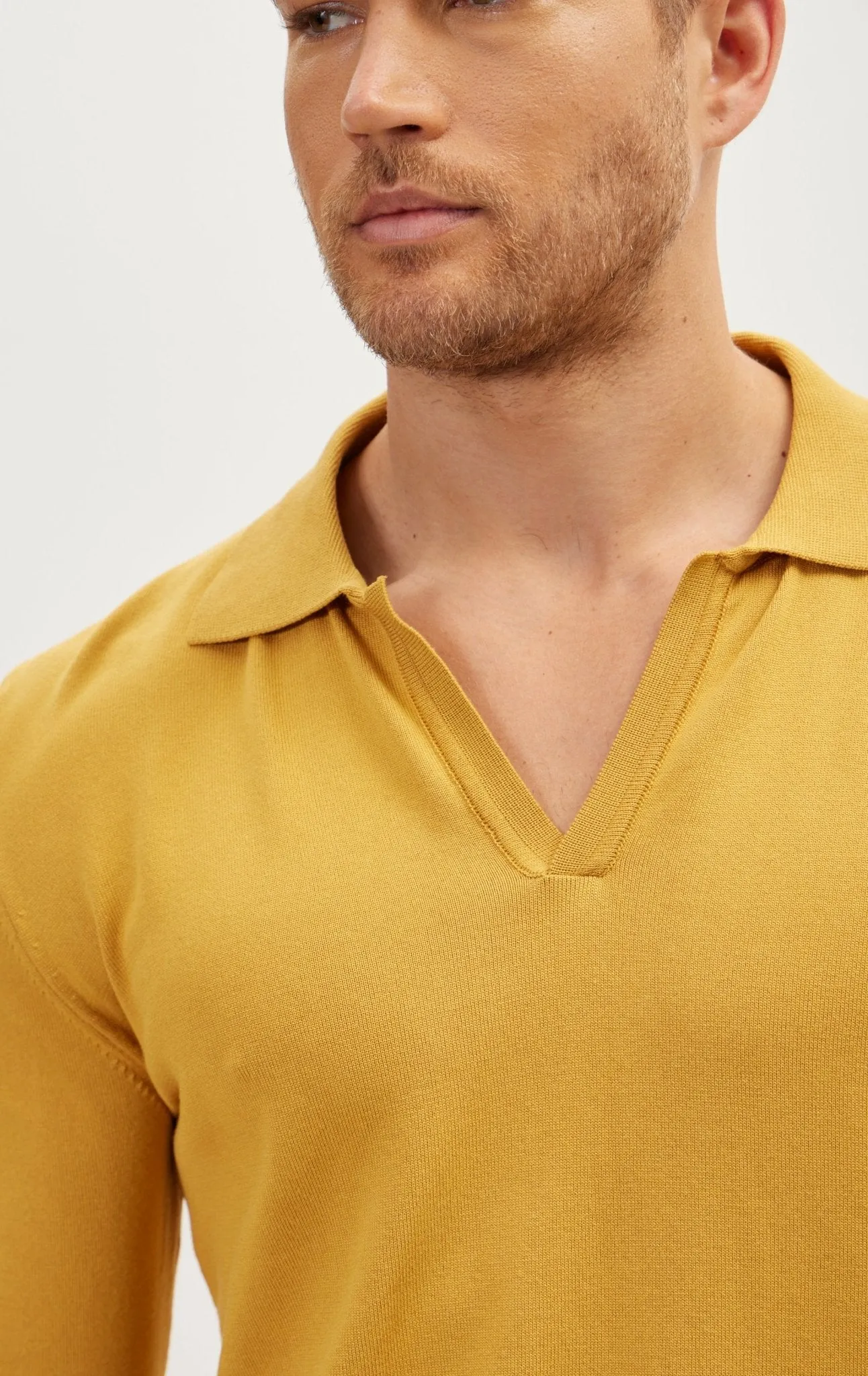 Johnny-Collar Sweater Polo - Mustard