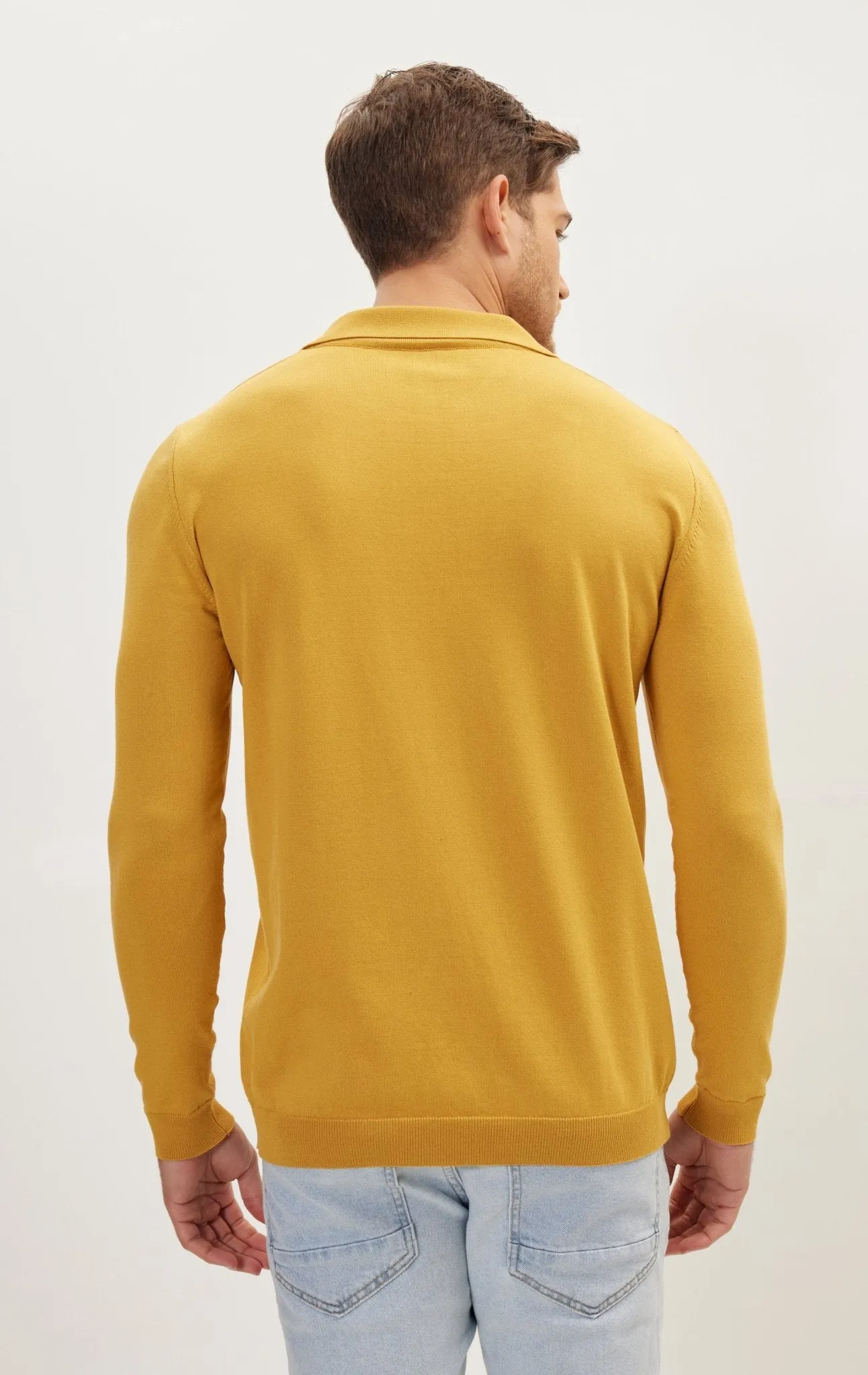 Johnny-Collar Sweater Polo - Mustard