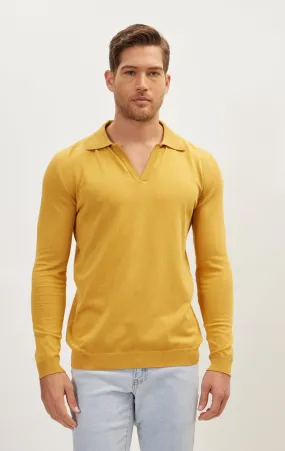 Johnny-Collar Sweater Polo - Mustard