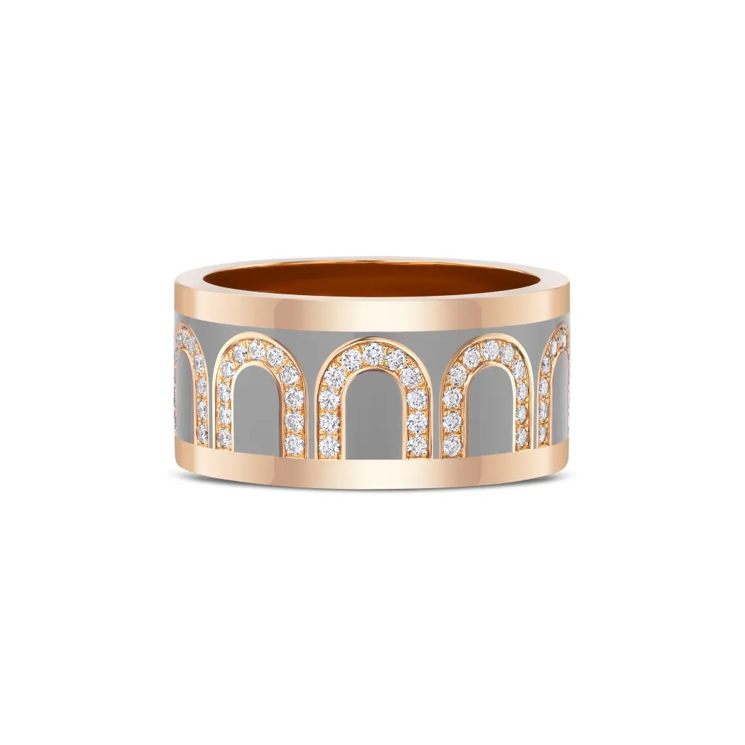 L'Arc de DAVIDOR Ring GM, 18k Rose Gold with Anthracite Lacquered Ceramic and Arcade Diamonds