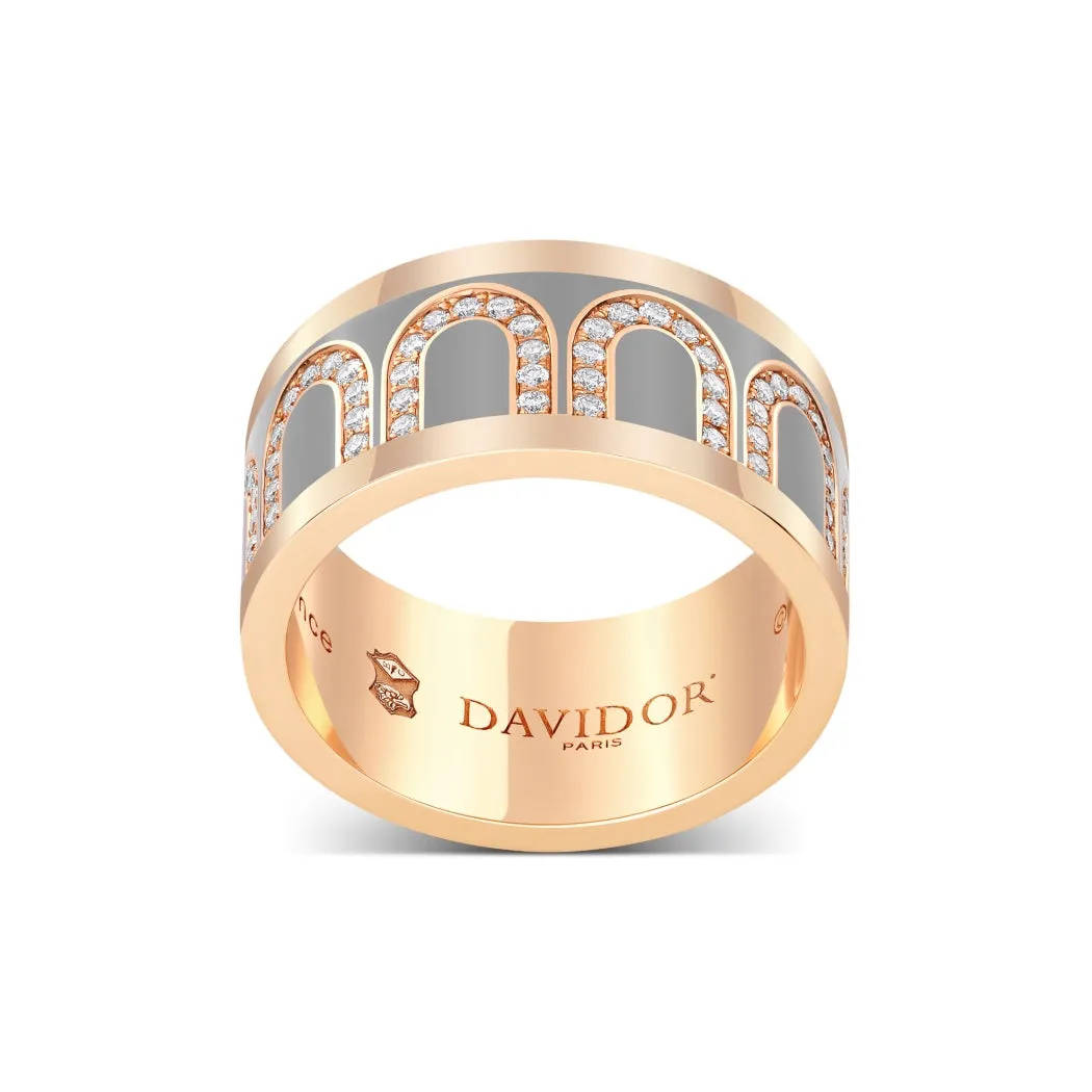 L'Arc de DAVIDOR Ring GM, 18k Rose Gold with Anthracite Lacquered Ceramic and Arcade Diamonds