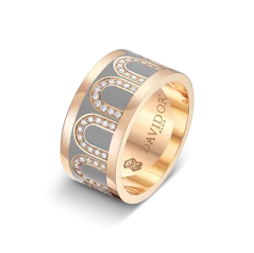 L'Arc de DAVIDOR Ring GM, 18k Rose Gold with Anthracite Lacquered Ceramic and Arcade Diamonds