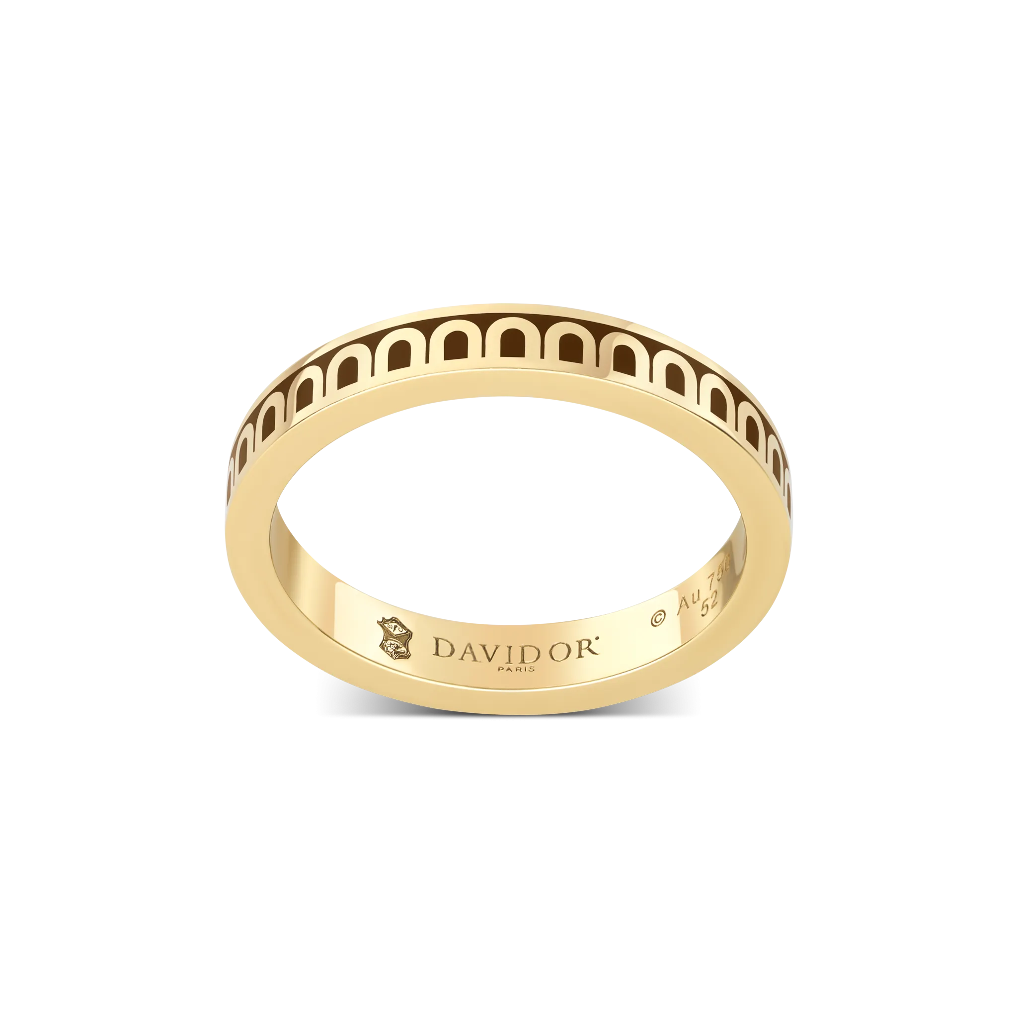 L'Arc de DAVIDOR Ring PM, 18k Yellow Gold with Cognac Lacquered Ceramic