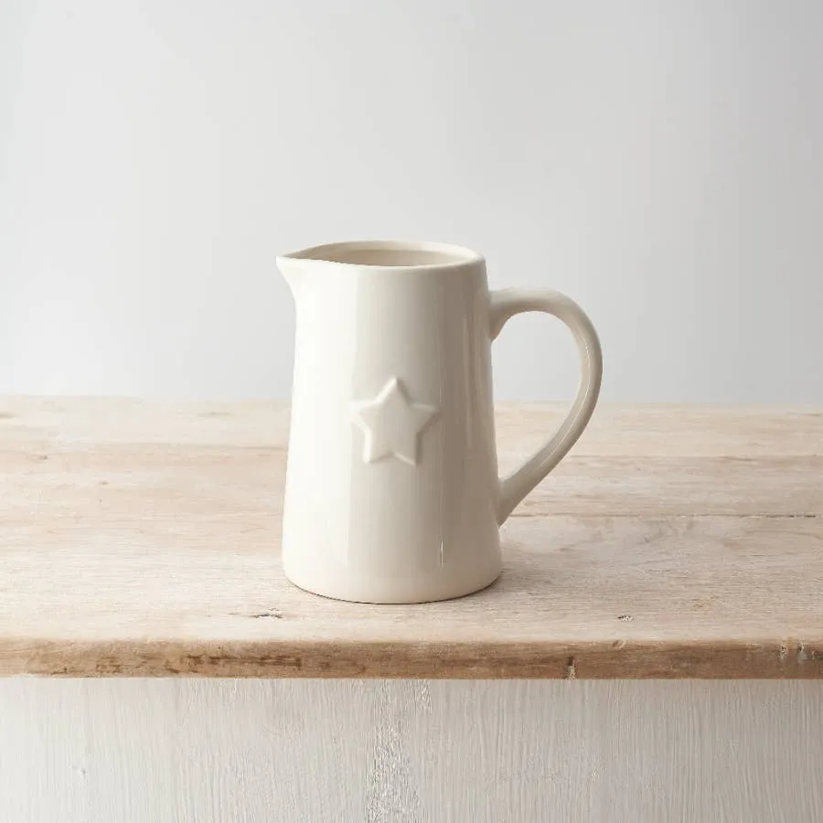 Large Ceramic White Jug With Star