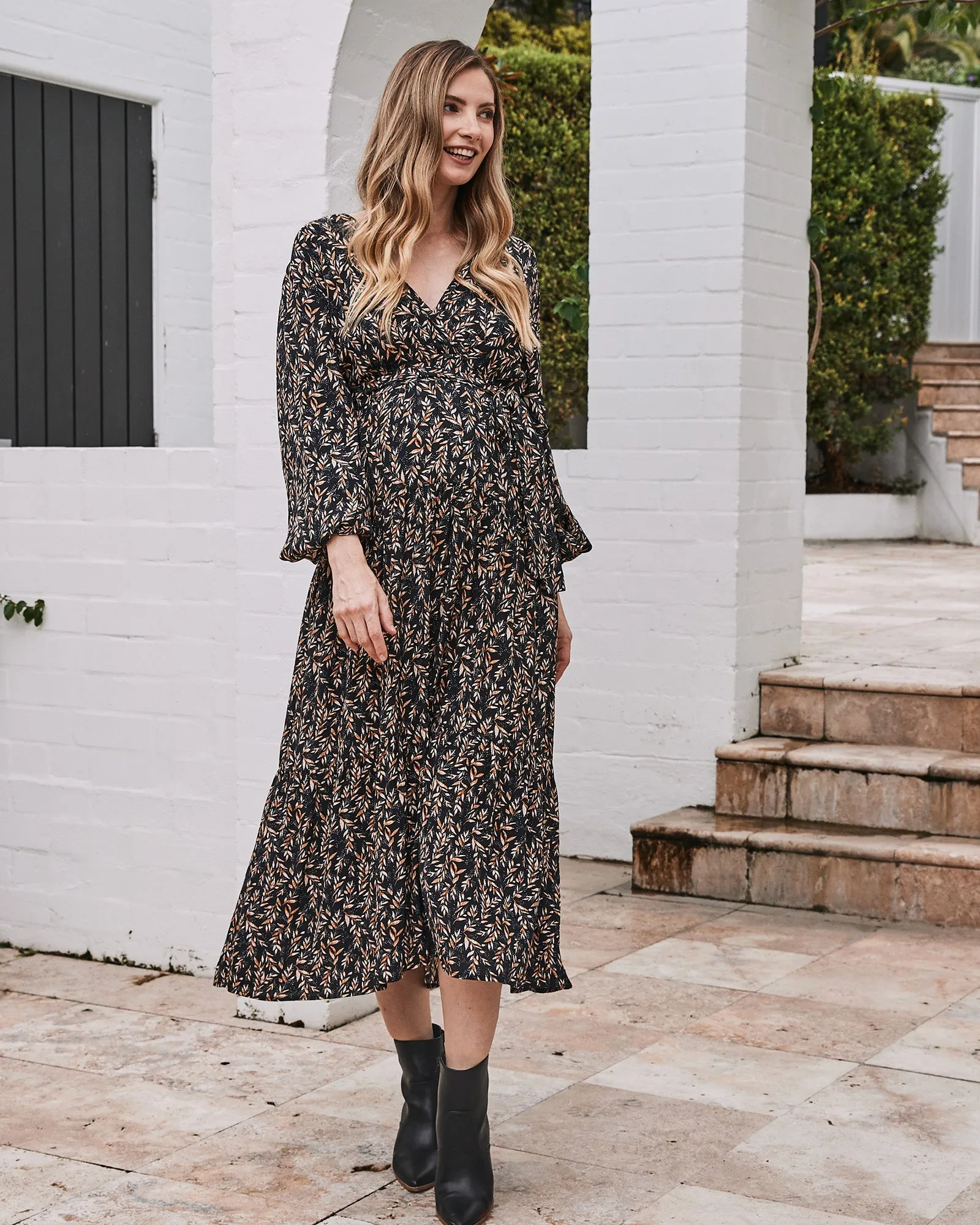 Lauren Maternity V Neck Floral Dress In Navy