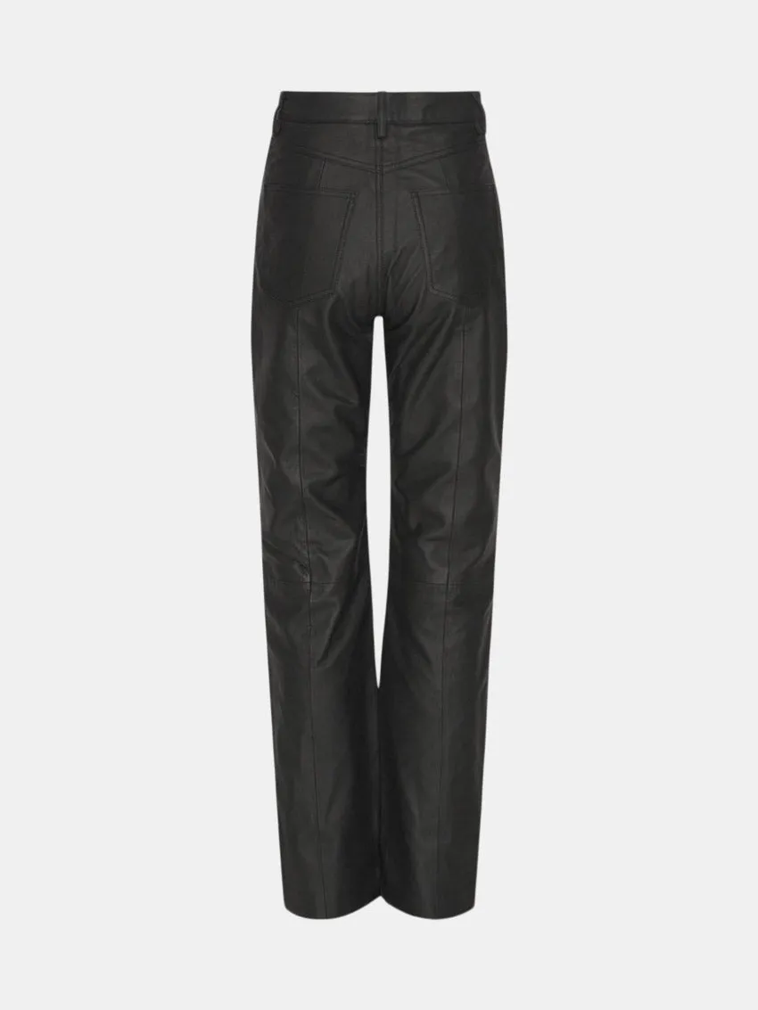 Leather Straight Pants Black