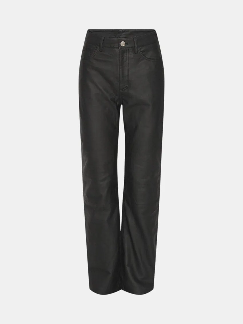 Leather Straight Pants Black