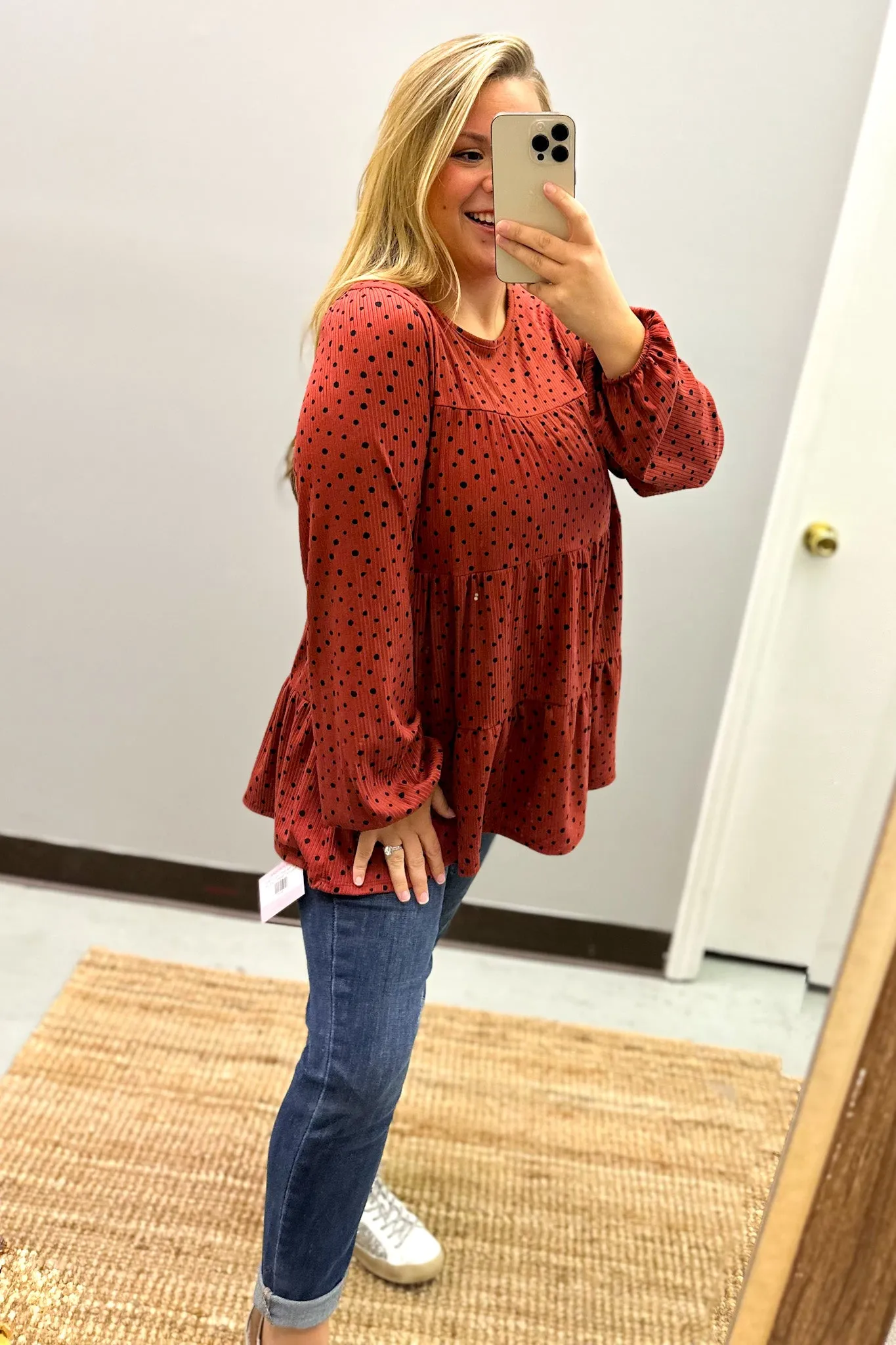 Little Things Spotted Tiered Top, Marsala