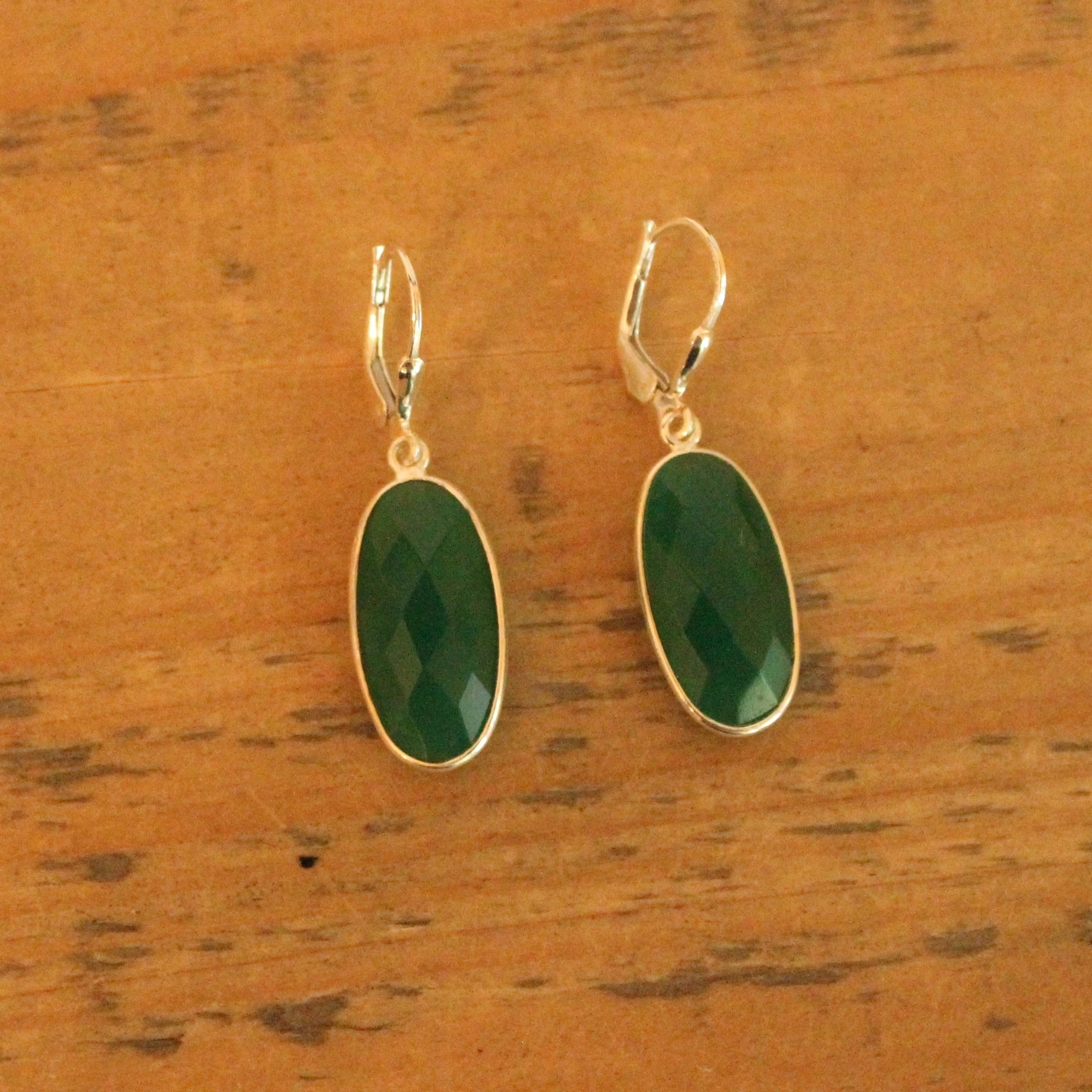 Long Silver Green Garnet Earrings