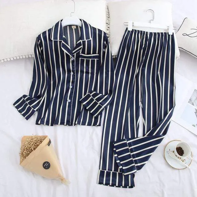 Long Sleeve Pajamas Autumn Ice Silk Long Sleeve Trousers Suit Printing Fashion Pyjamas Set