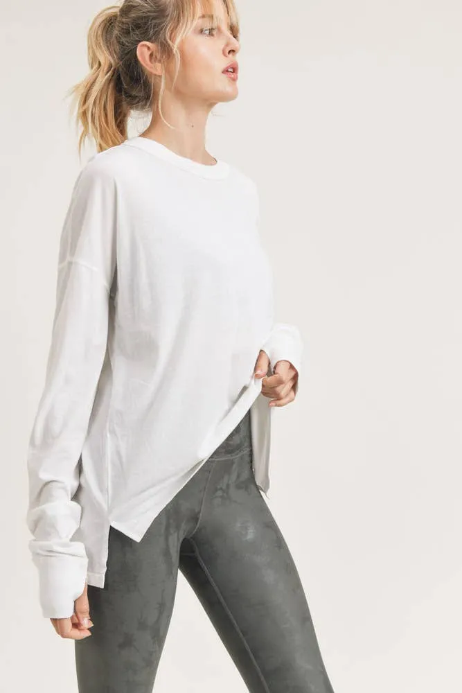 Longline Mineral-Washed Hi-Lo Sweater with Thumb Holes