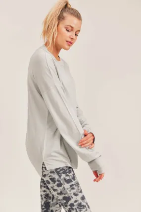 Longline Mineral-Washed Hi-Lo Sweater with Thumb Holes