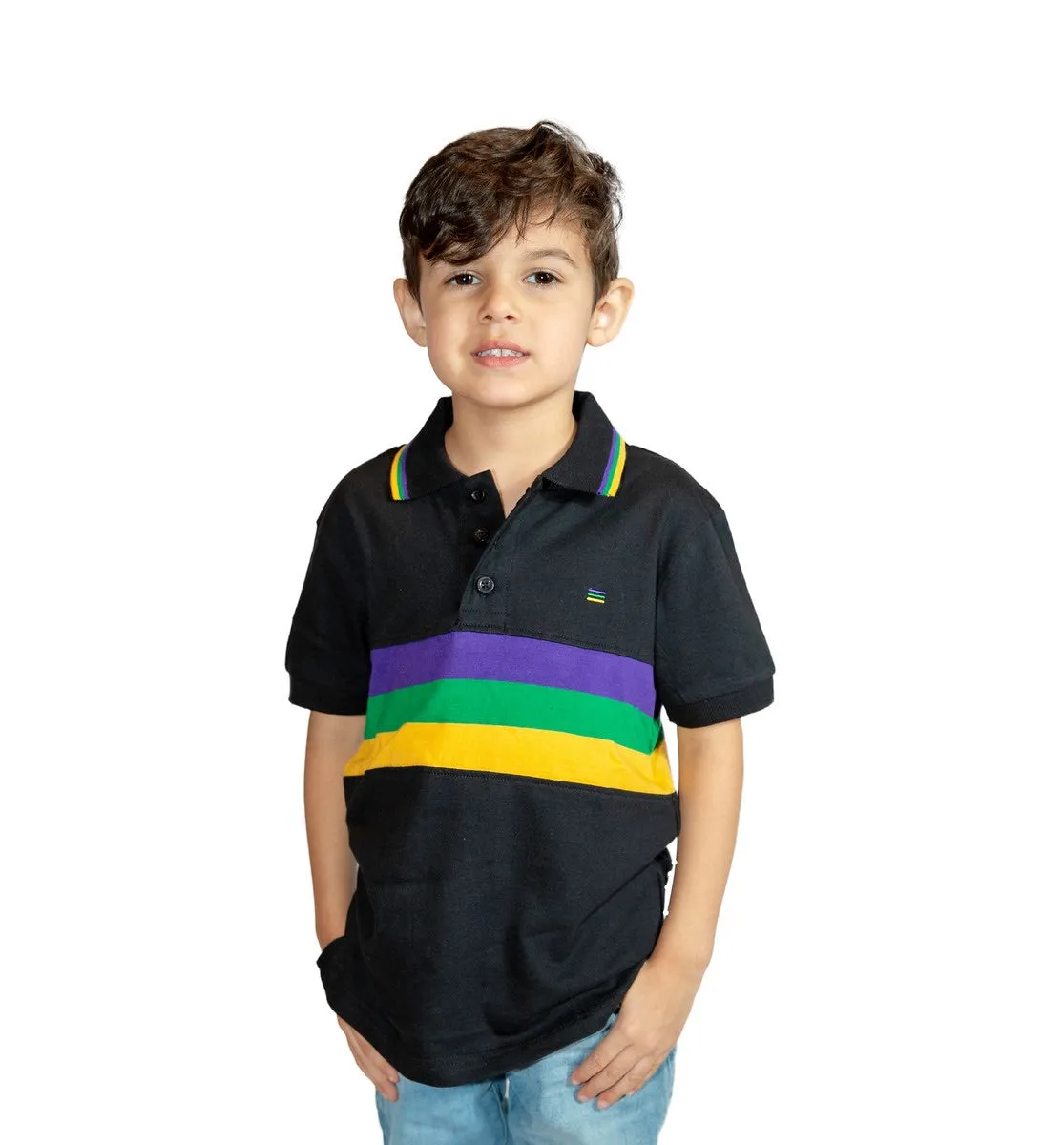 Mardi Gras Kids Short Sleeve Polo Shirt (Available in Black or White)