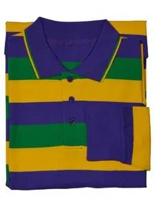 Mardi Gras Long Sleeve Polo Shirt (Traditional Stripes)