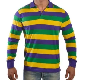 Mardi Gras Long Sleeve Polo Shirt (Traditional Stripes)