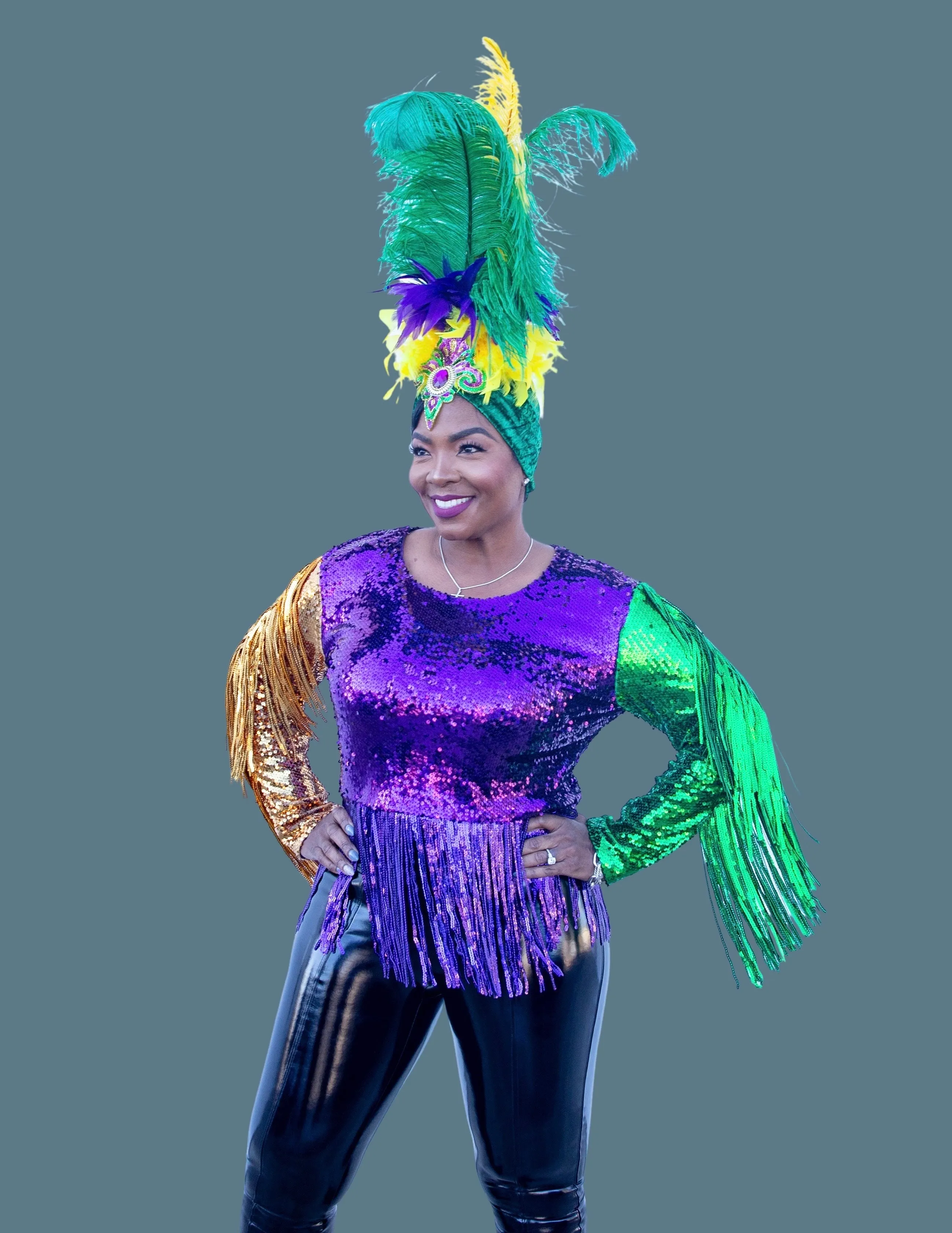 Mardi Gras Sequin Fringe Crop Top