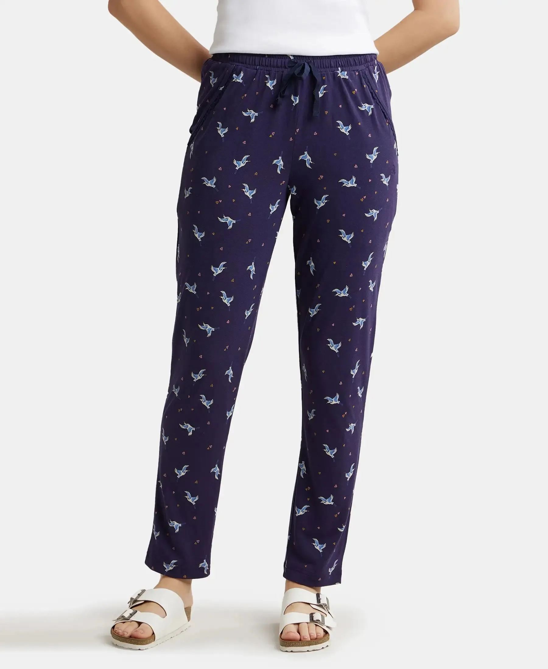 Micro Modal Cotton Relaxed Fit Printed Pyjama with Side Pockets - Classic Navy Assorted Prints