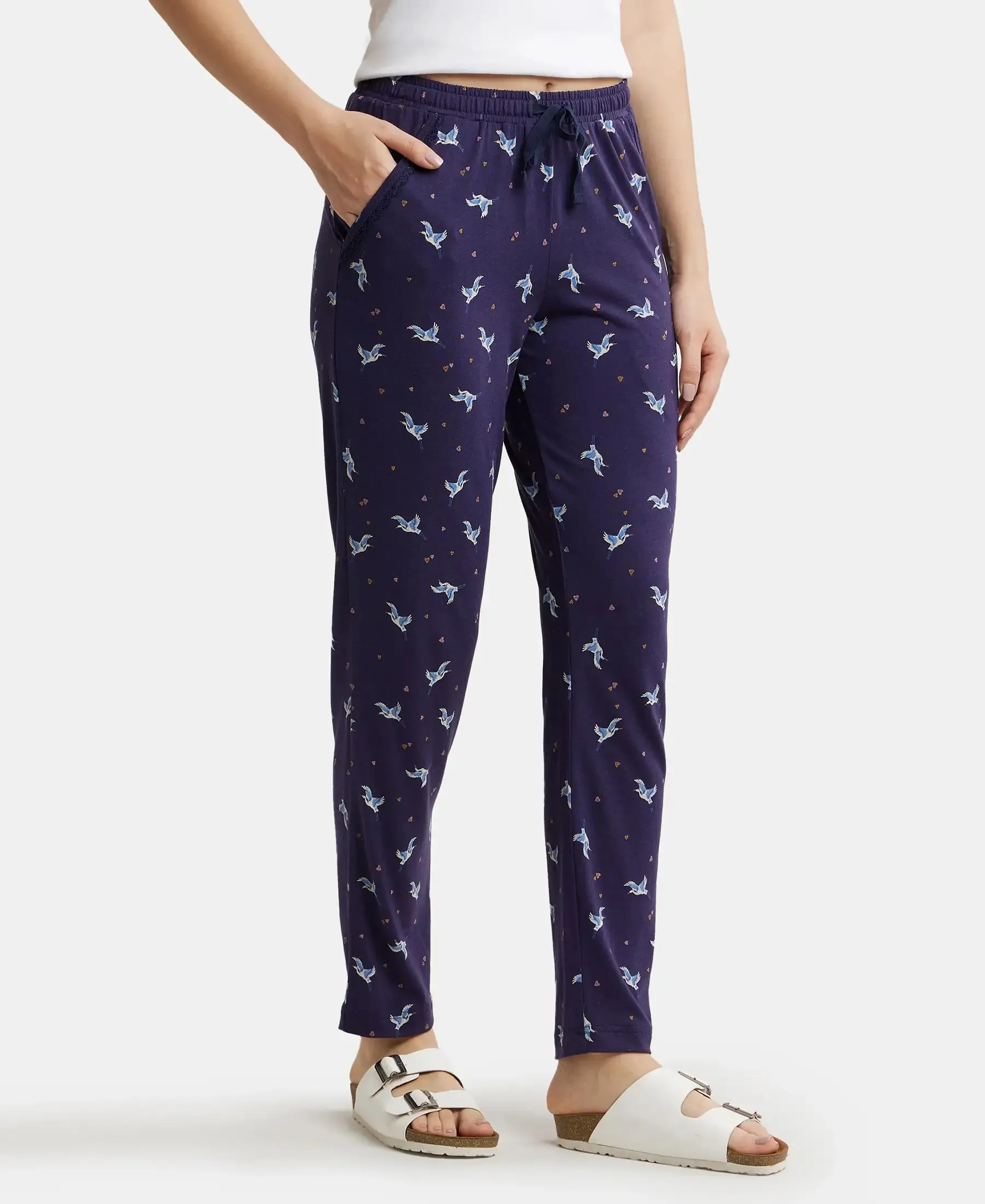 Micro Modal Cotton Relaxed Fit Printed Pyjama with Side Pockets - Classic Navy Assorted Prints