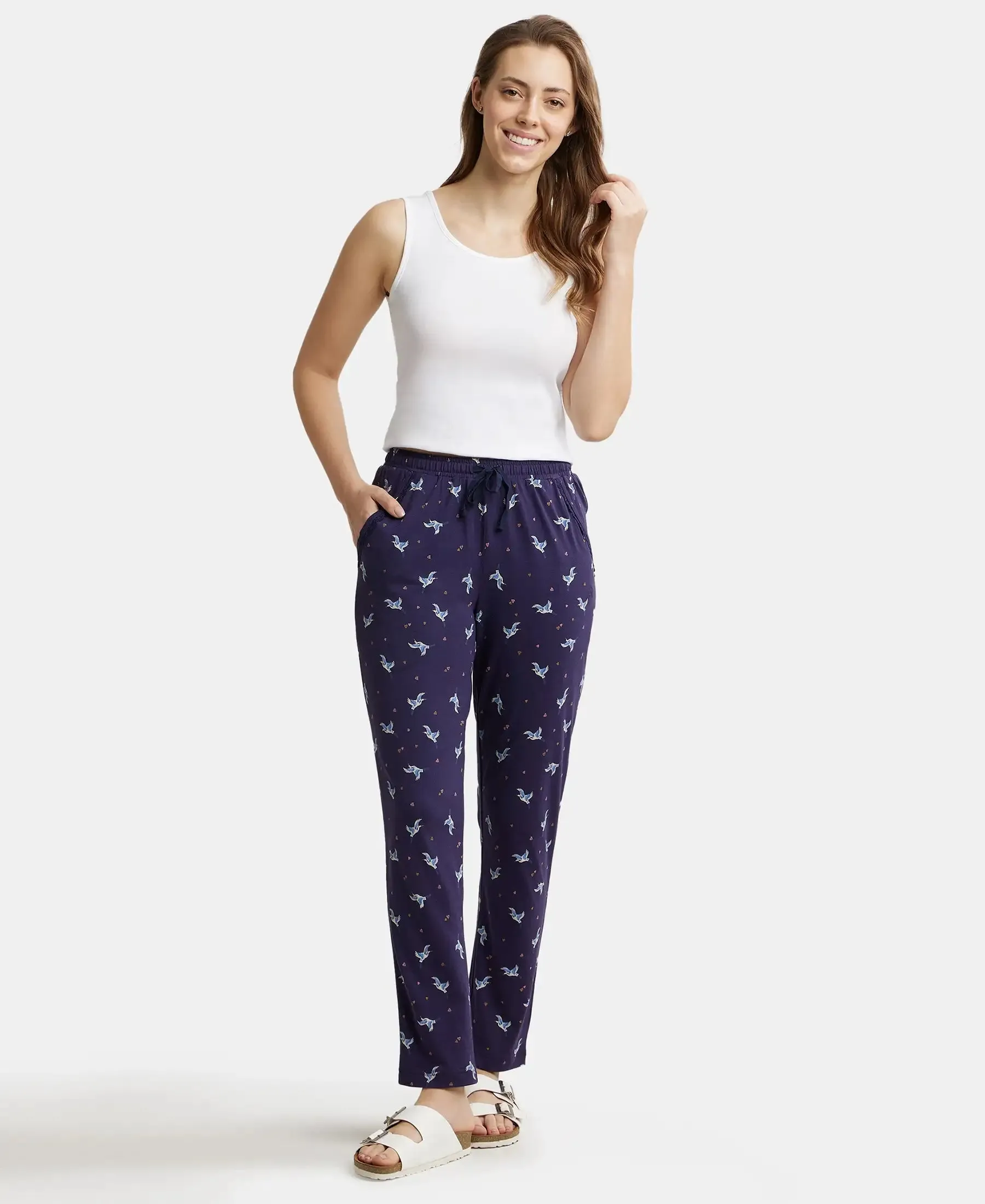 Micro Modal Cotton Relaxed Fit Printed Pyjama with Side Pockets - Classic Navy Assorted Prints