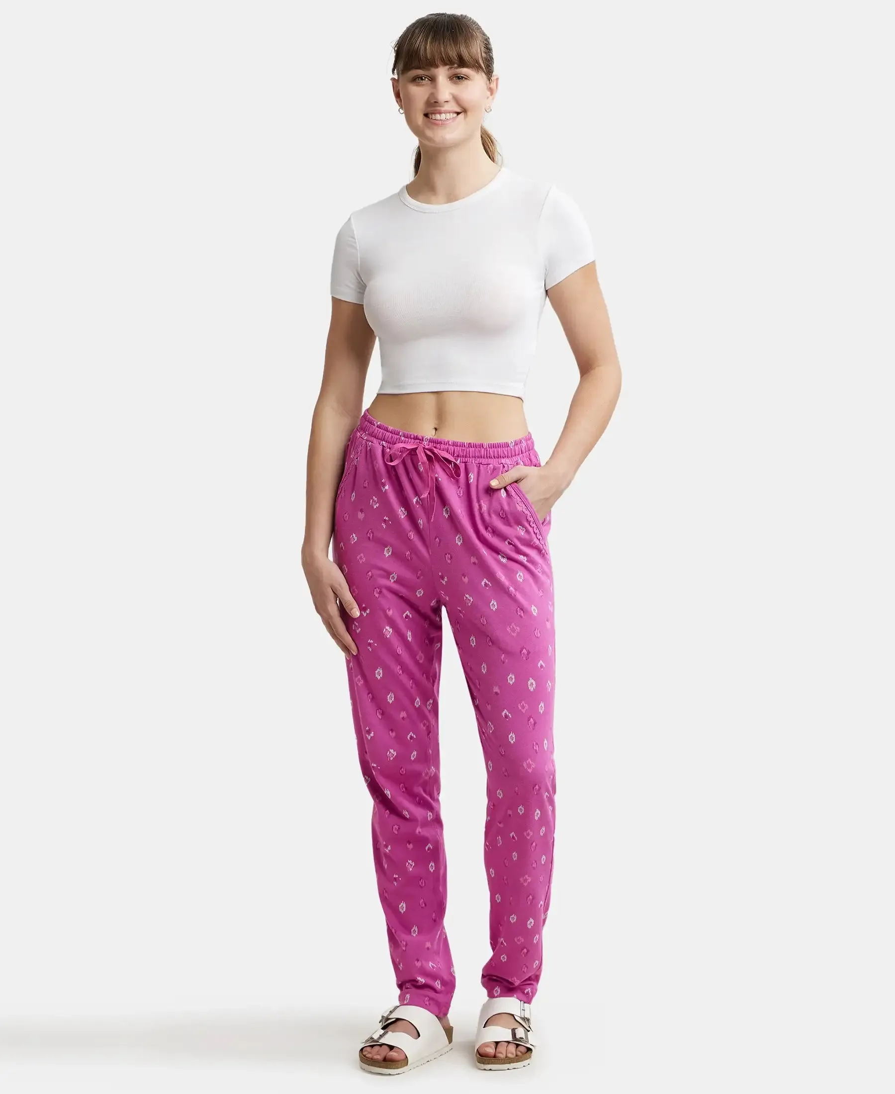 Micro Modal Cotton Relaxed Fit Printed Pyjama with Side Pockets - Lavender Scent Assorted Prints