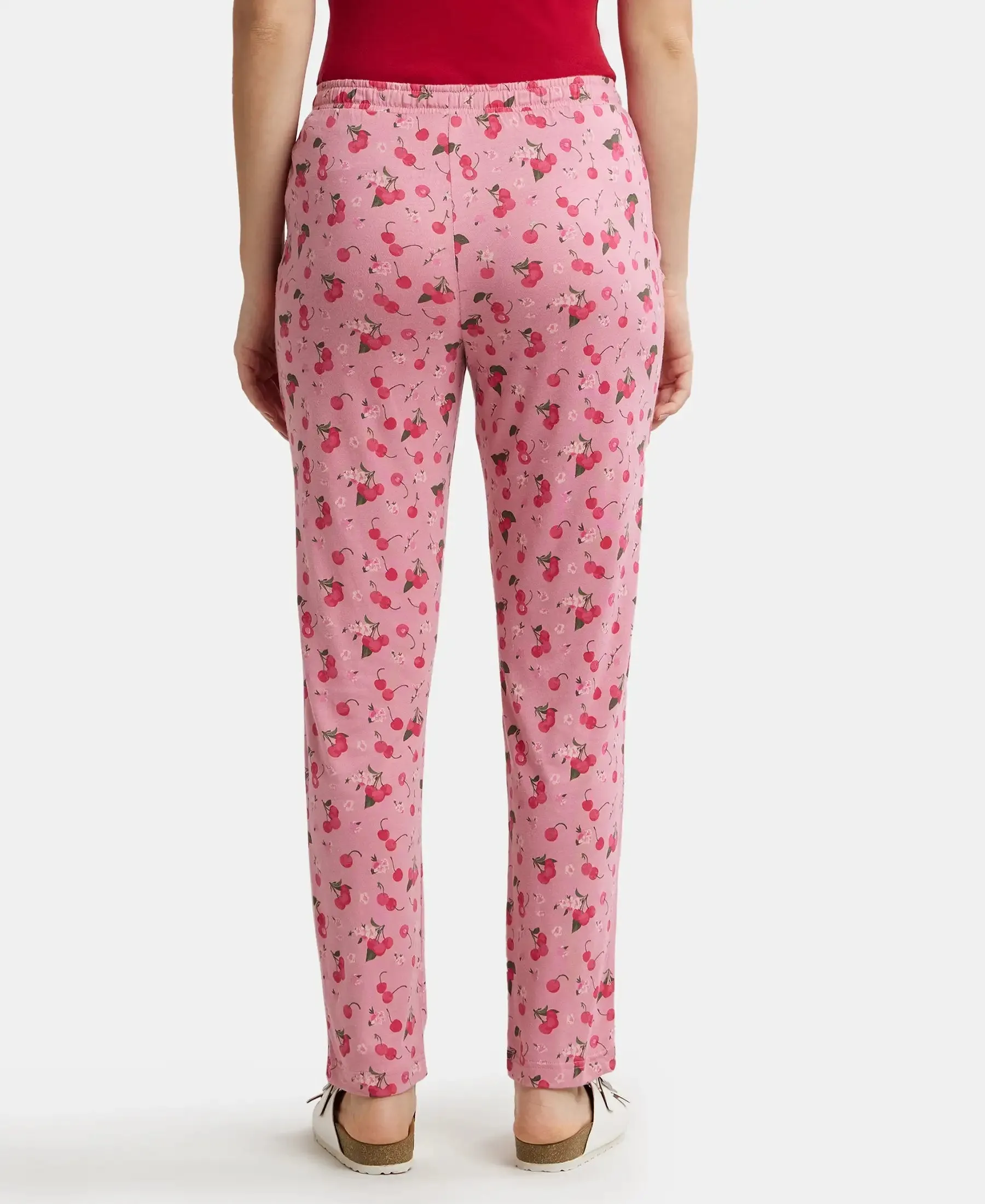 Micro Modal Cotton Relaxed Fit Printed Pyjama with Side Pockets - Wild Rose