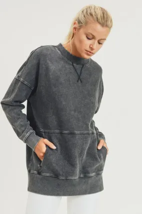 Mineral-Washed Fleece Longline Pullover