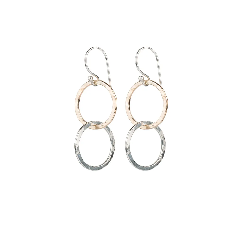 Mixed metal entwined circles earrings