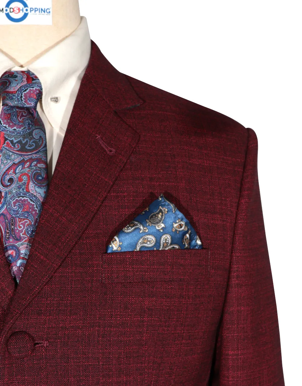 Mod Suit - Vintage Style Burgundy Linen Suit