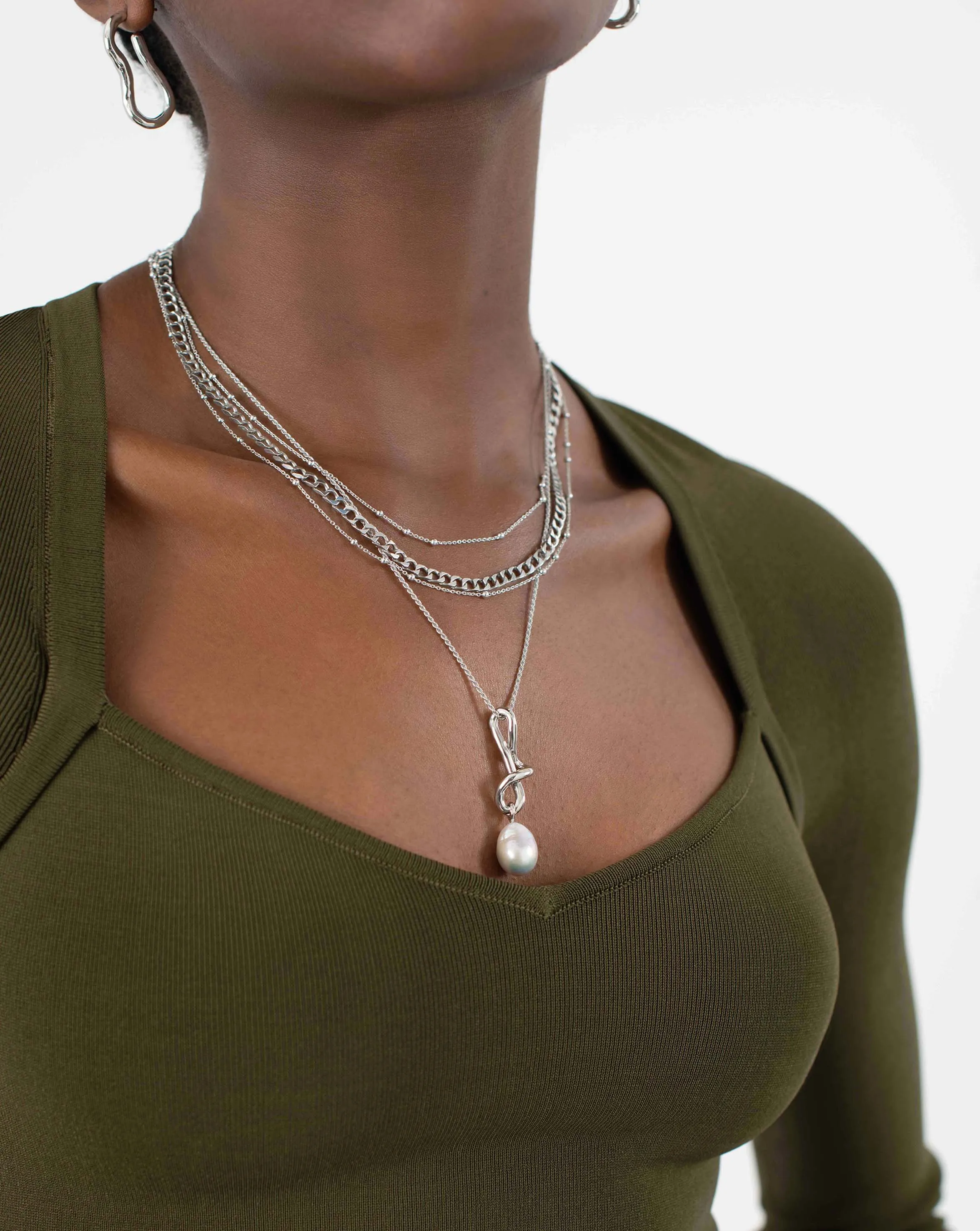 Molten Baroque Pearl Drop Pendant Necklace