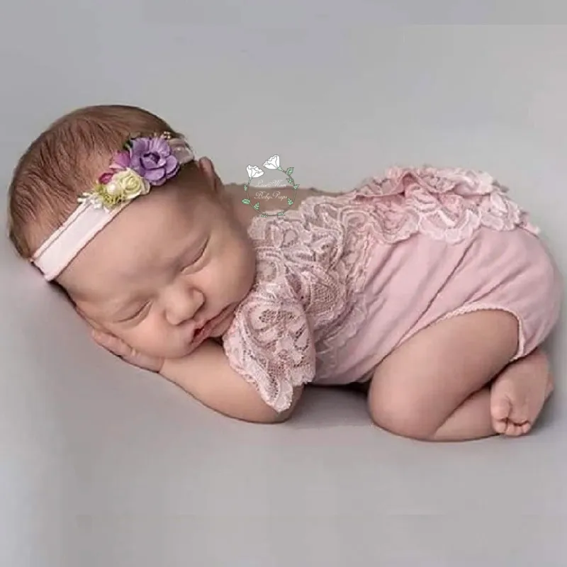 Newborn Baby Photography Props Costume, Lace Romper With Headband, Reborn Baby Lace Romper Photo Prop