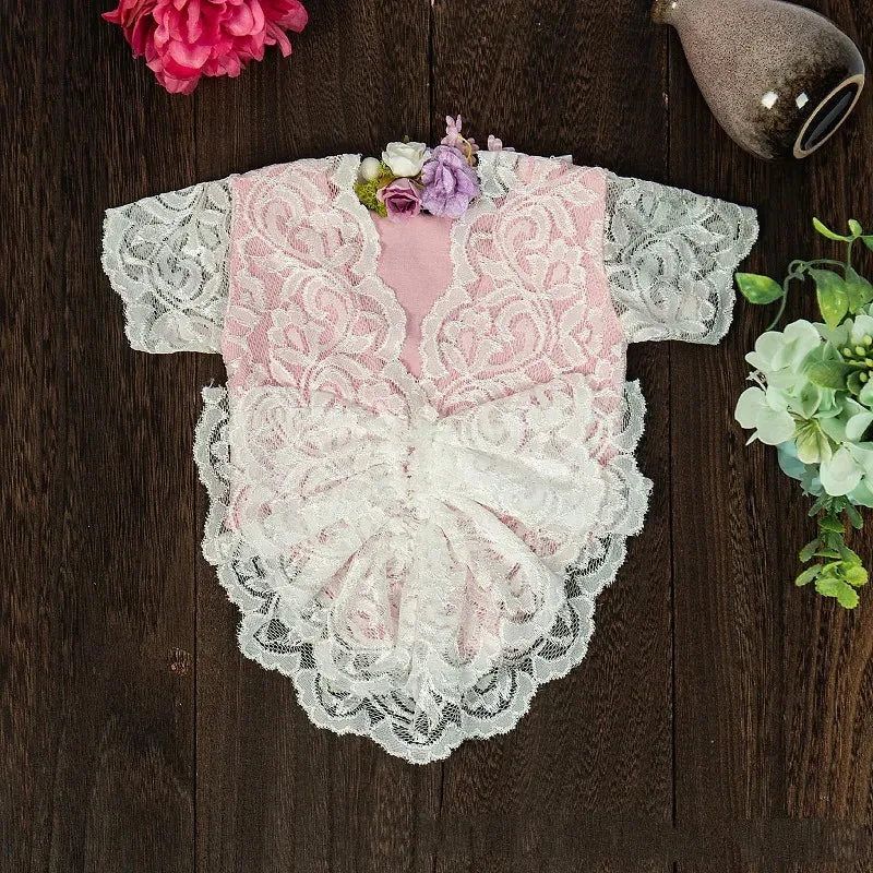 Newborn Baby Photography Props Costume, Lace Romper With Headband, Reborn Baby Lace Romper Photo Prop