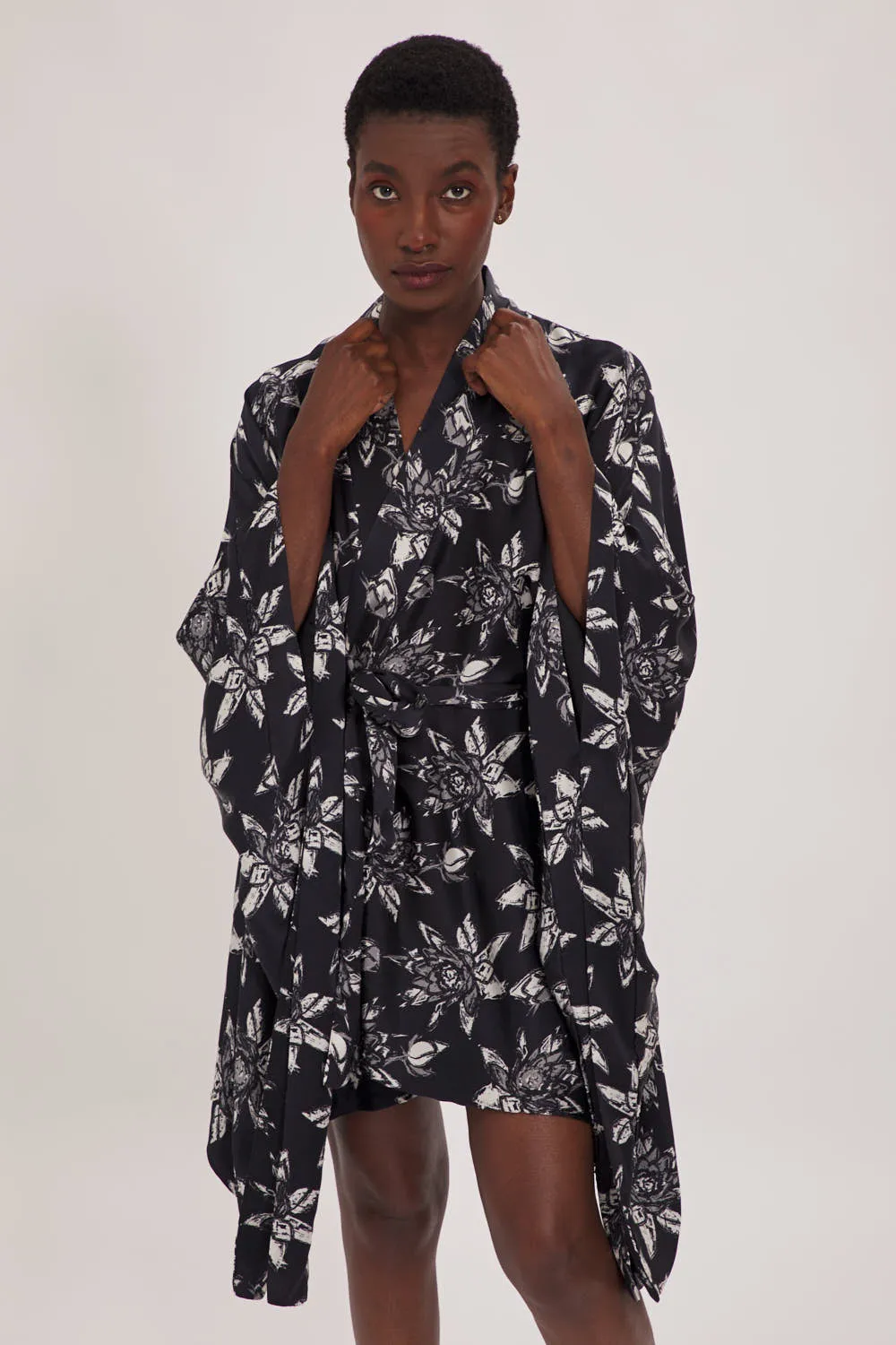 Organic Peace Silk Short Kimono Gown