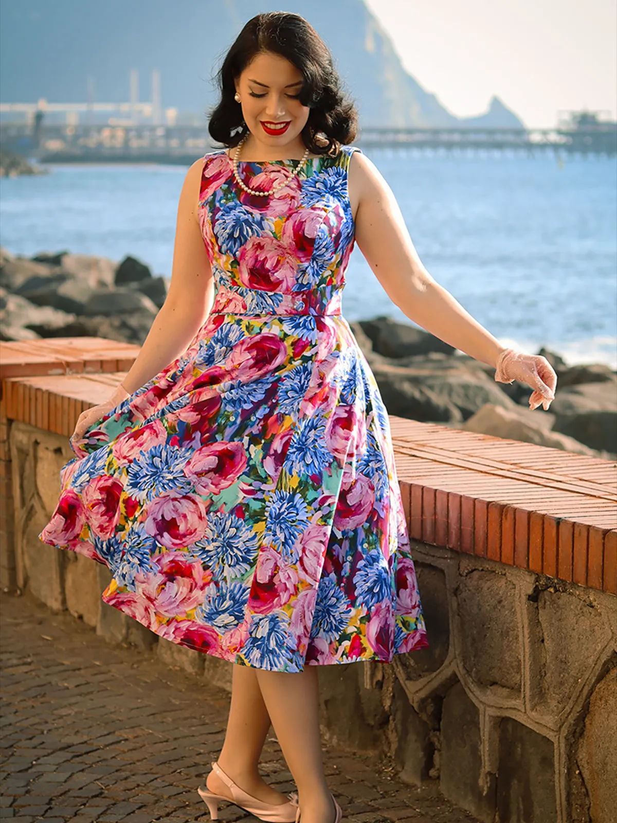 Painted Florals Vintage Style Swing Dress