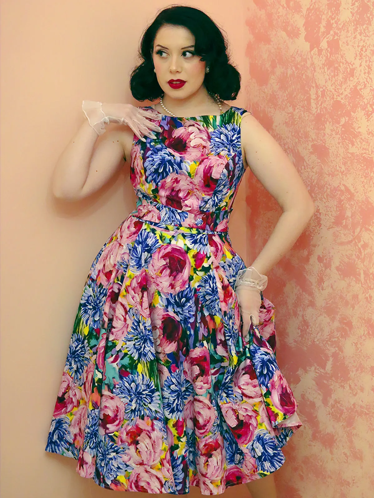 Painted Florals Vintage Style Swing Dress