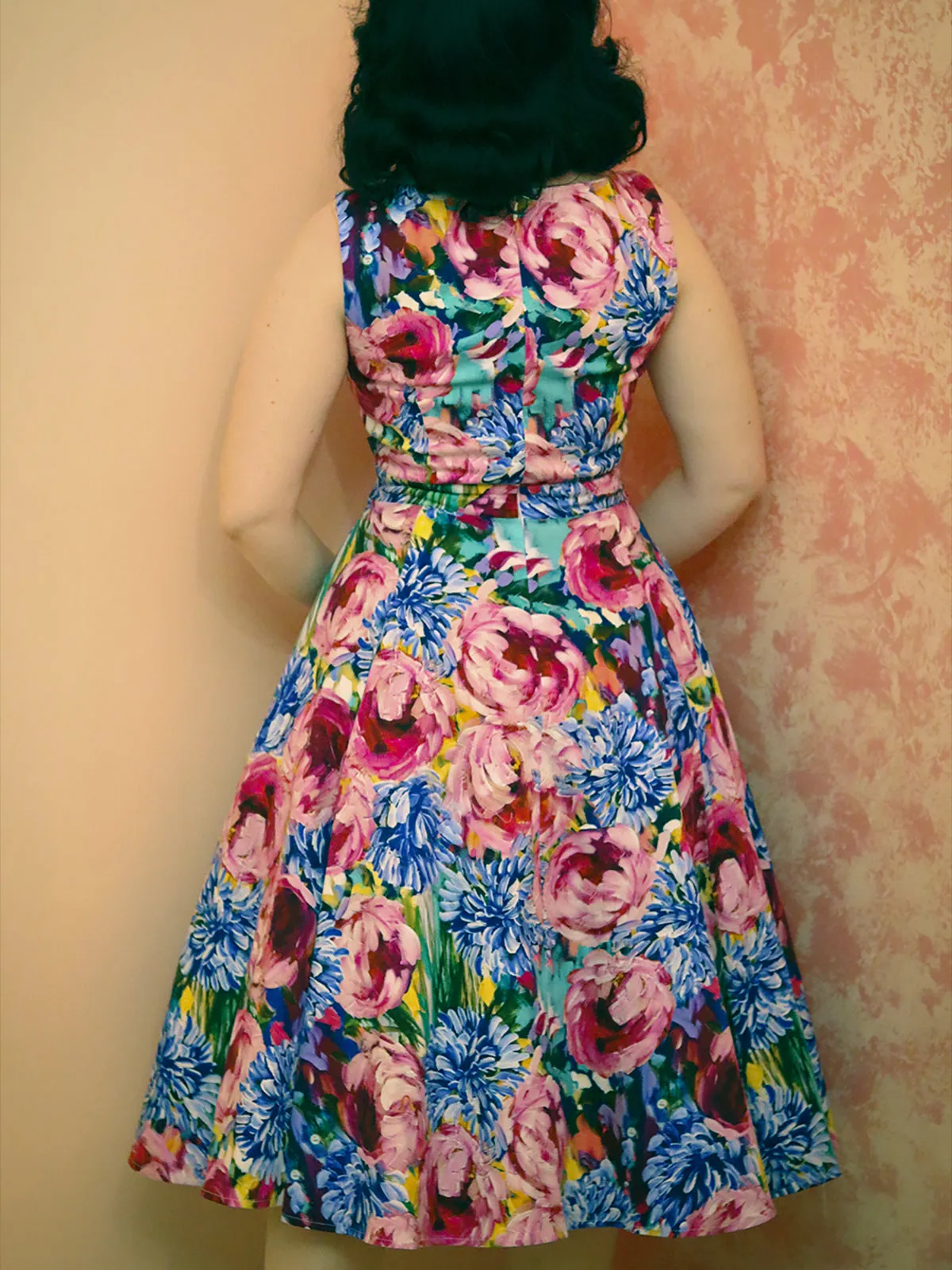 Painted Florals Vintage Style Swing Dress