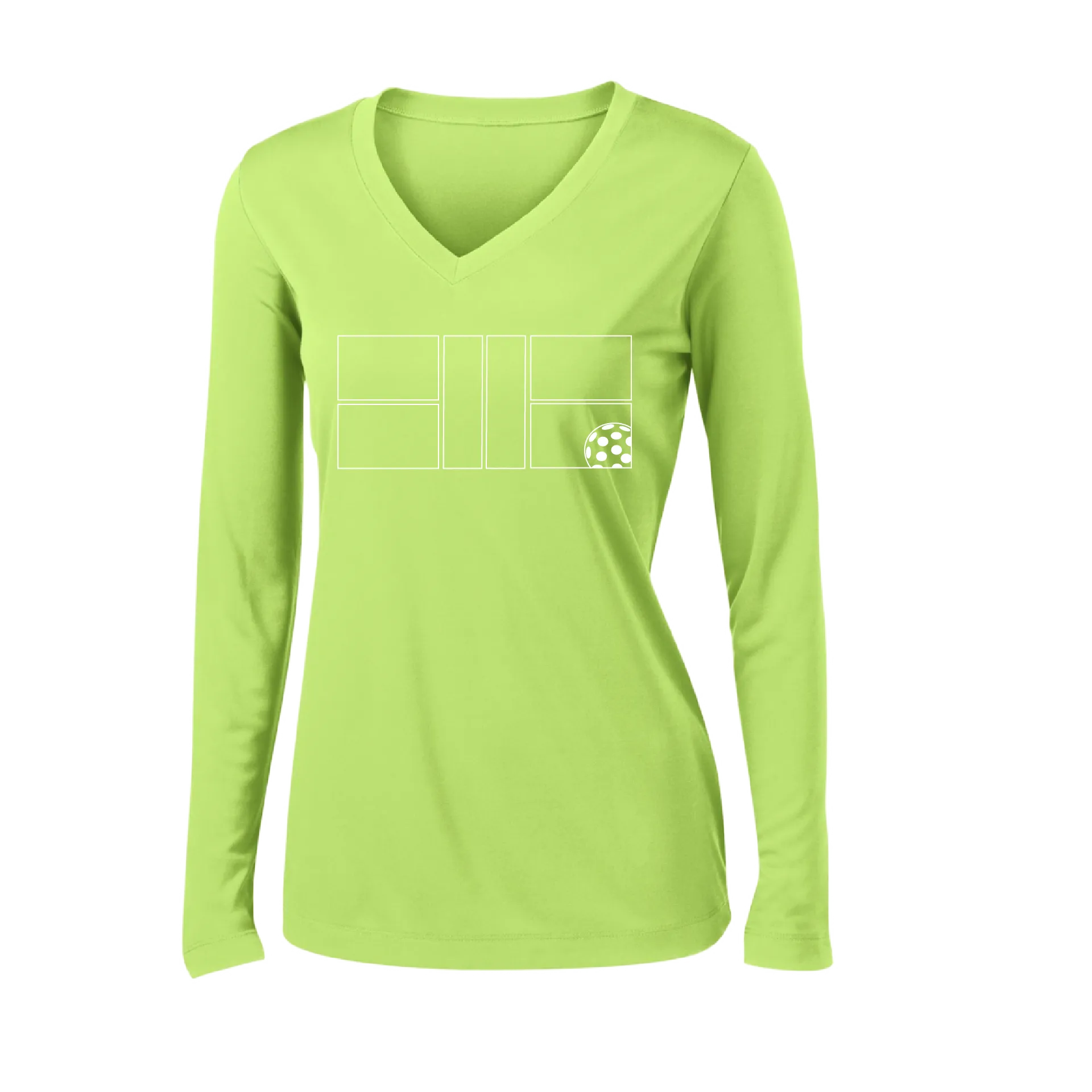 Pickleball Court | Women's Long Sleeve V-Neck Pickleball Shirts | 100% Polyester