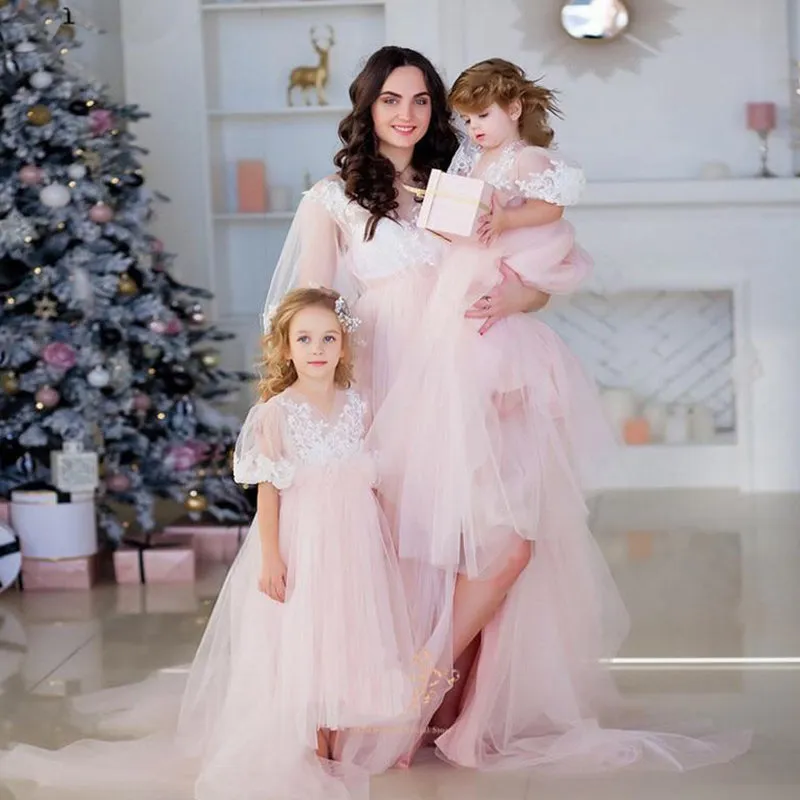 Pink Mother And Daughter Dresses